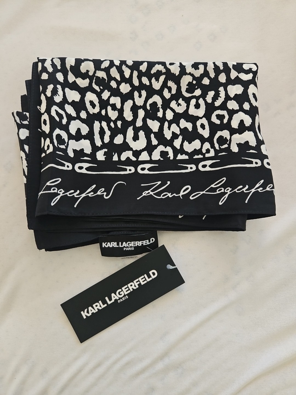 Karl Lagerfeld Black & White Leopard Print Scarf